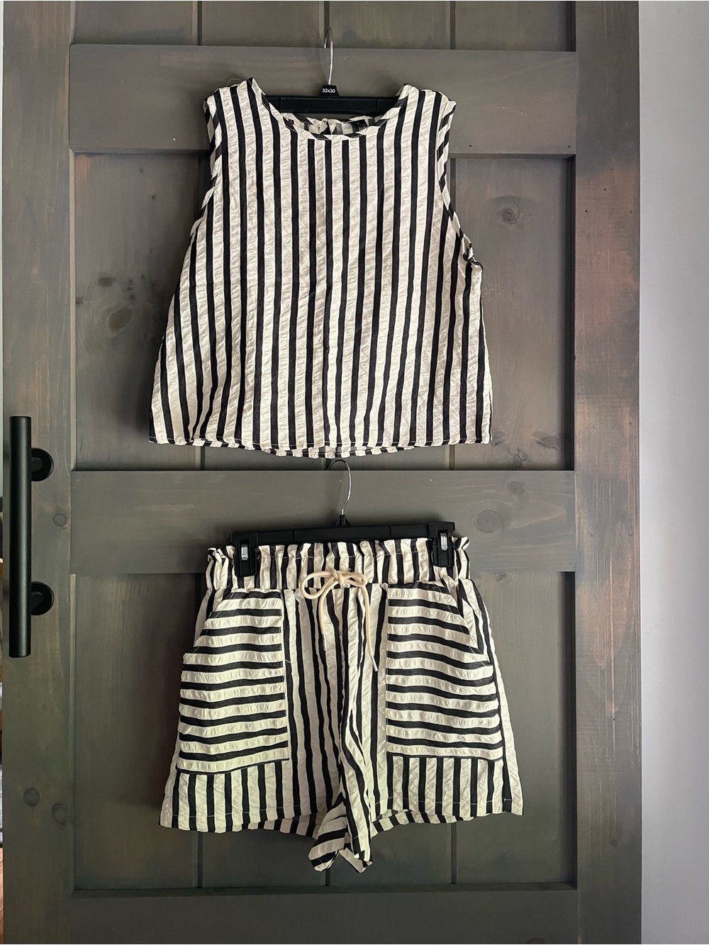 Striped Tank & Shorts Set - Black and White